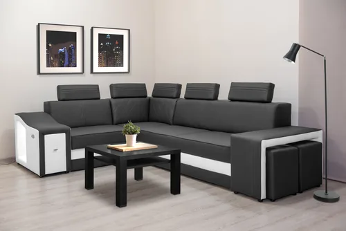 Skórzany narożnik z funkcją spania i RELAX 220/280 cm FESTINE III + LED i pufy - 1