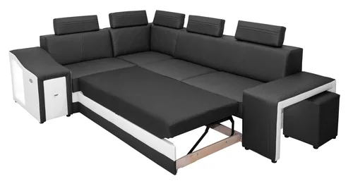 Skórzany narożnik z funkcją spania i RELAX 220/280 cm FESTINE III + LED i pufy - 2