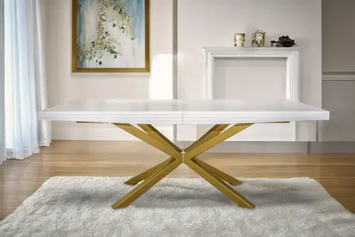 Stół SJ50 180/90 Gold + 6 krzeseł KW100 skóra naturalna - 2