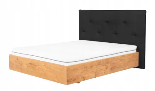 Łóżko sypialniane, łóżko z pojemnikiem 160x200 cm Davis drewno dębowe + tapicerowany zagłówek - 1