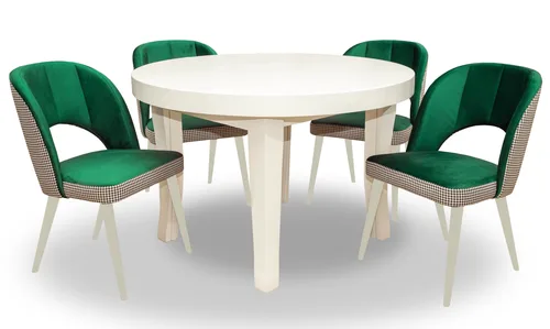 ZESTAW MEBLI: Stół okrągły Kloze 110 + 40 cm + 4 krzesła KW 112 Pepitka - 1