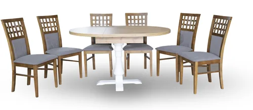 Stół z krzesłami, stół okrągły Cezary fi 100 + 40 cm + 6 krzeseł KJ5 - 3