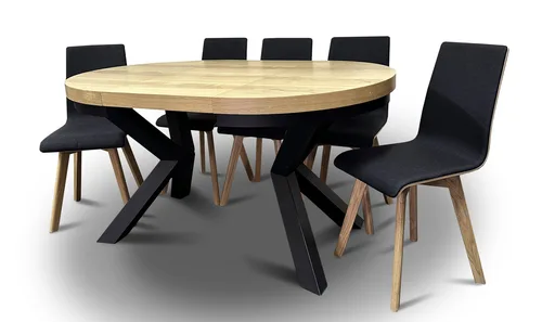 Stół z krzesłami, stół rozkładany fi 100 + 2x50 cm LOFT + 6 krzeseł LUKA - 1