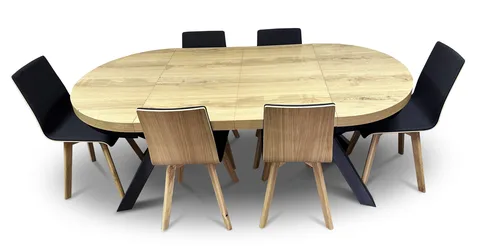 Stół z krzesłami, stół rozkładany fi 100 + 2x50 cm LOFT + 6 krzeseł LUKA - 2