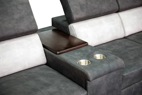 Narożnik ZEUS I 290/280 cm z fotelem, uchwyty na kubki, p. pod laptop, 2x schowek - 2