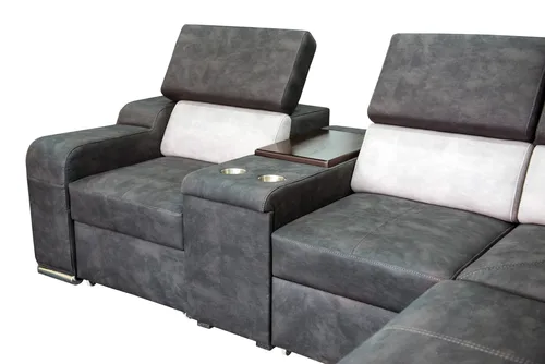 Narożnik ZEUS I 290/280 cm z fotelem, uchwyty na kubki, p. pod laptop, 2x schowek - 3