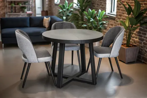 Zestaw: Stół Wj971 black fi100 + 2x wkładki 50 cm + 4 krzesła KW112 - 1