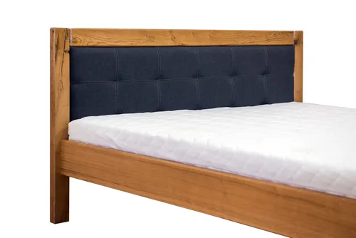 Drewniane łóżko LEONI 200x200 cm dębowe, dwa panele w tkaninie w stylu loftowym - 3