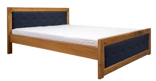 Drewniane łóżko LEONI 200x200 cm dębowe, dwa panele w tkaninie w stylu loftowym - 2