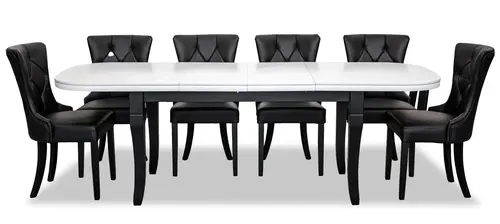 Stół Kloze 180/90, 2 wkładki 45 cm + 6 krzeseł Glam skóra naturalna - 2