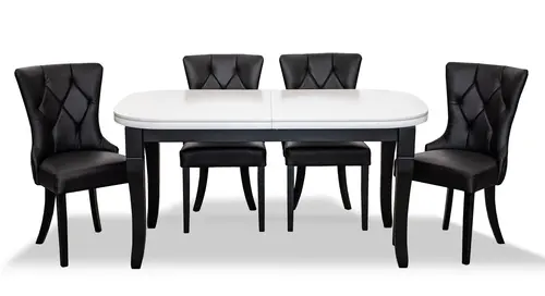 Stół Kloze 180/90, 2 wkładki 45 cm + 6 krzeseł Glam skóra naturalna - 1