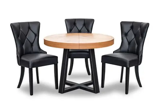 Stół Sj971 fi 100 + 50 + 4 krzesła glam skóra naturalna - 3