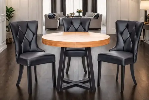 Stół Sj971 fi 100 + 50 + 4 krzesła glam skóra naturalna - 1