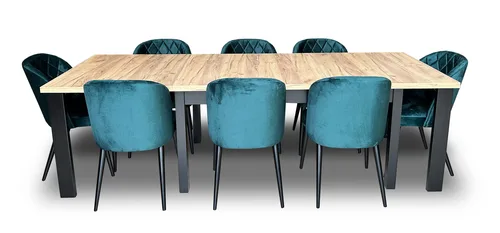 ZESTAW MEBLI: Designerski Stół rozkładany OKTO 160/90 + 4x 50 cm + 8 krzeseł Pepitka - 3