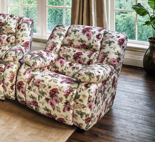 Fotel do salonu BORYS RELAX manualny / bujany w tkaninie w kwiaty styl angielski - 1