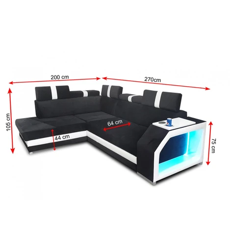 Narożnik LOGO II 200/270 cm, podświetlenie LED, funkcją spania, ruchome zagłówki - 3