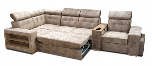 Narożnik rozkładany, kanapa narożna 350/210 cm Leon z pufami, Relaxem elektrycznym oraz barek - 2