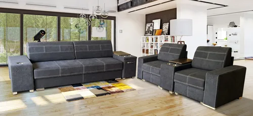 ZESTAW WYPOCZYNKOWY: Kanapa 3 osobowa z funkcją spania + sofa 2 osobowa z barkiem - 1