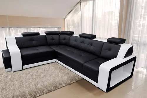 Skórzany narożnik rozkładany, kanapa narożna 320x230 cm Dante III + pufy 100% Skóra naturalna - 1