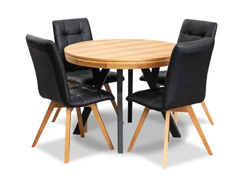 Zestaw mebli: stół okrągły fi 100cm rozkładany Loft III + 4 krzesła krzesła Kw110 w skórze - 2