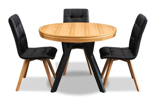 Zestaw mebli: stół okrągły fi 100cm rozkładany Loft III + 4 krzesła krzesła Kw110 w skórze - 3