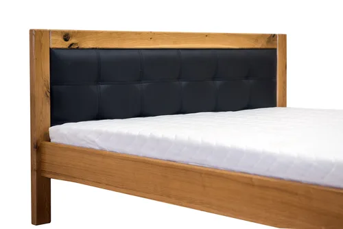 Drewniane łóżko dębowe LEONI 160/200 jeden panel w skórze naturalnej - 2