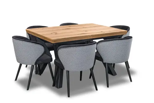 Stół Loft P1 Rozkładany 100/150 + 4×50 cm + 6 Krzeseł Pepitka Duo - 3