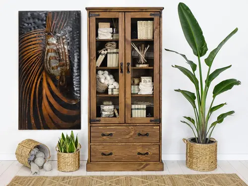 Witryna drewniana z szufladą Rustyk - 2