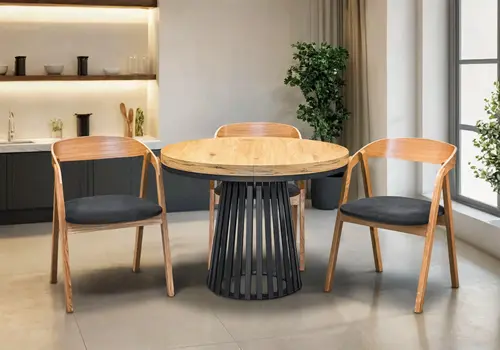 Stół Lam Loft Fi 100 + 2 x 50 cm + 4 krzesła dębowe X1 - 1