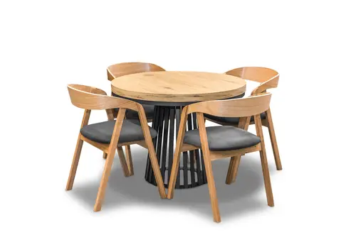 Stół Lam Loft Fi 100 + 2 x 50 cm + 4 krzesła dębowe X1 - 3