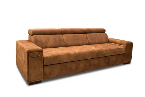 Nowoczesna Sofa KIRA, funkcja spania z pufą, 2 x pufy pod podłokietnikiem, ruchome zagłówki + barek - 3