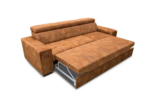 Nowoczesna Sofa KIRA, funkcja spania z pufą, 2 x pufy pod podłokietnikiem, ruchome zagłówki + barek - 2