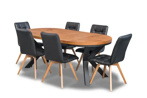 Stół loft X fi 100 + 2 x 50 cm + 6 krzeseł KW110 skóra naturalna - 3