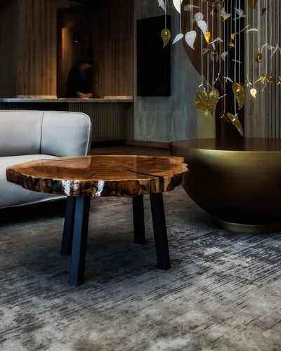 Duży stolik kawowy z żywica drewniany stolik z wiązu - 1