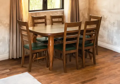 Zestaw : Stół rozkładany Ludwik 160/90 + 2 wkładki 40cm + 6 krzeseł Cortez skóra naturalna - 1