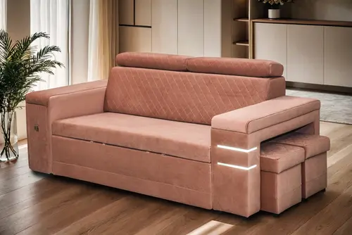 Nowoczesna Sofa KESLER I, podświetlenie + 2 x pufy, ruchome zagłówki - 1