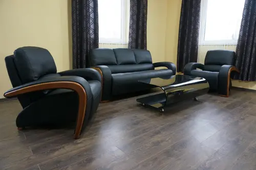 Skórzany zestaw mebli do salonu, komplet wypoczynkowy 3+1+1 Apollo 3 osobowa kanapa i 2 fotele 100% Skóra naturalna - 3