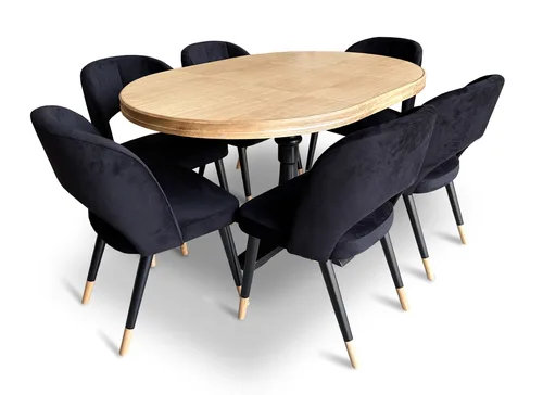 Stół z krzesłami, stół okrągły Cezary fi 100 + 40 cm + 4 krzeseł KW112 Pepitka - 2