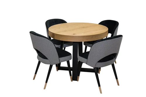 Designerski Stół SJ971 rozkładany 100+40 cm wkładka + 4 krzesła KW112 Pepitka - 1